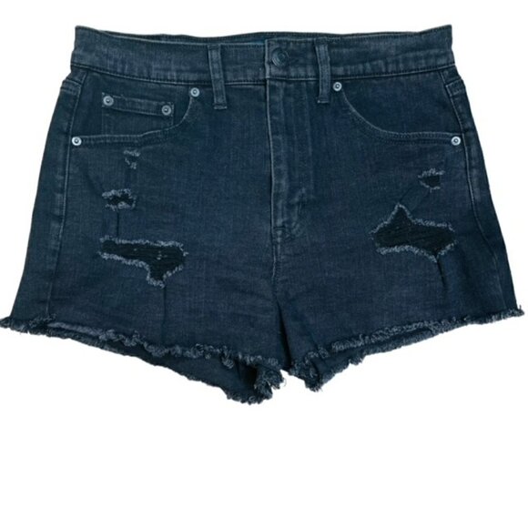 AEROPOSTALE Aero Cheeky Ripped Black Denim Jean Shorts - Size 6 - Picture 1 of 9